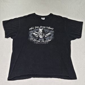 Port Company Black Skull Outlaw Graphic Shirt Men XL Vintage Shoot Shovel Shutup
